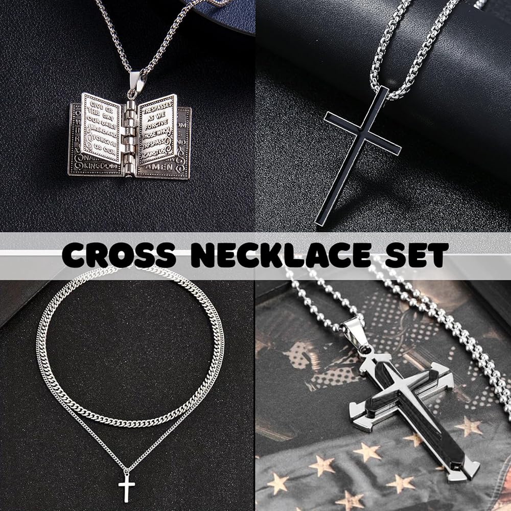 ywevyezc 12/24PCS Cross Necklace for Men Silver Chain